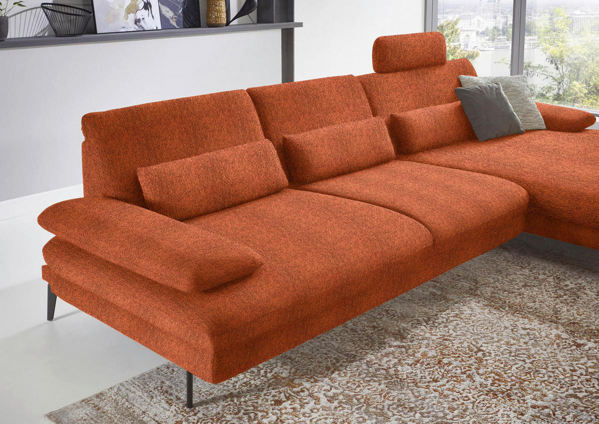ECKSOFA in Chenille Terracotta  - Terracotta/Schwarz, Design, Textil/Metall (310/180cm) - Dieter Knoll