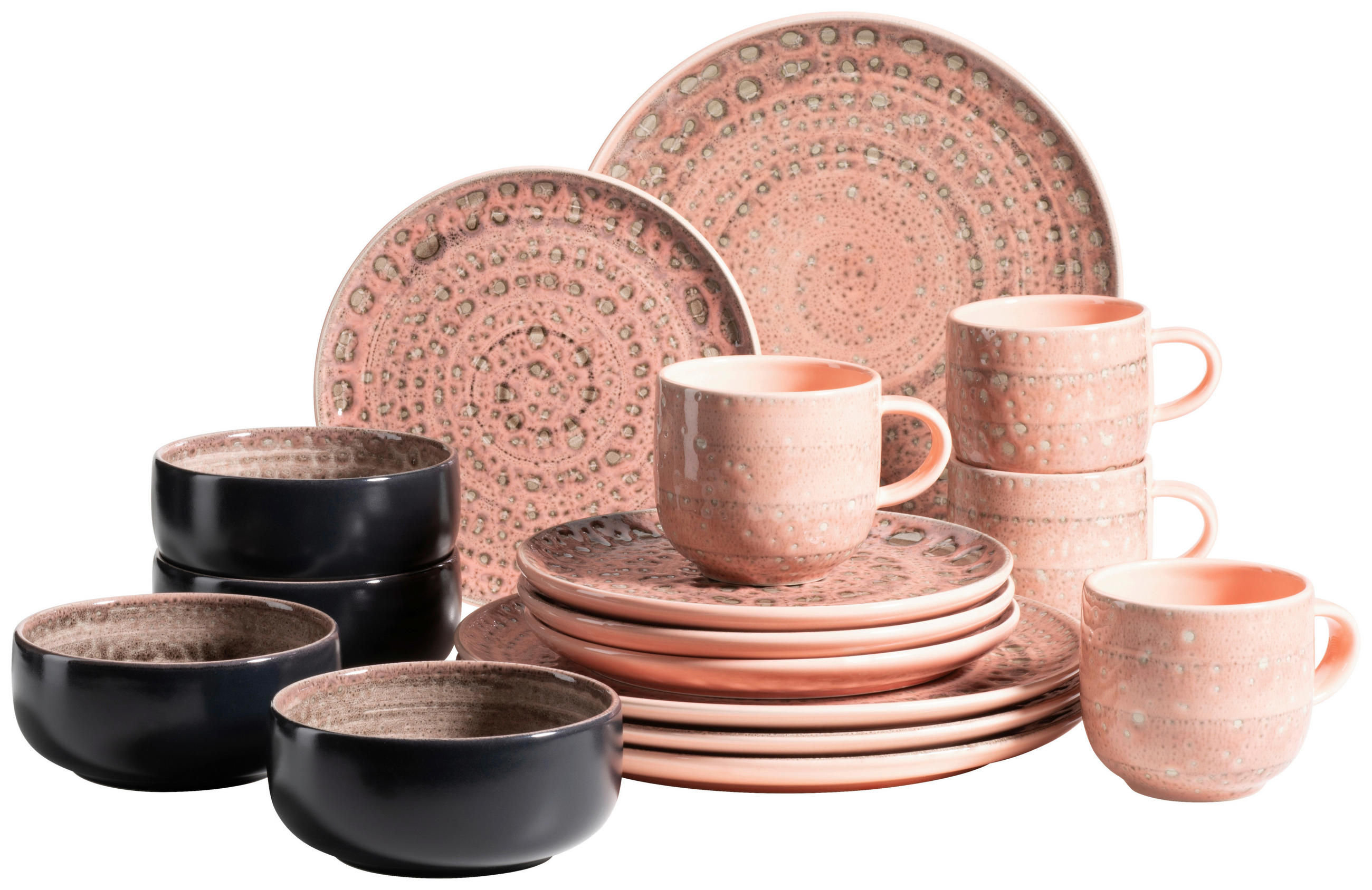KOMBISERVICE Rosa, Schwarz Spicy Market 16-teilig 4 Personen  - Schwarz/Rosa, Basics, Keramik - Mäser