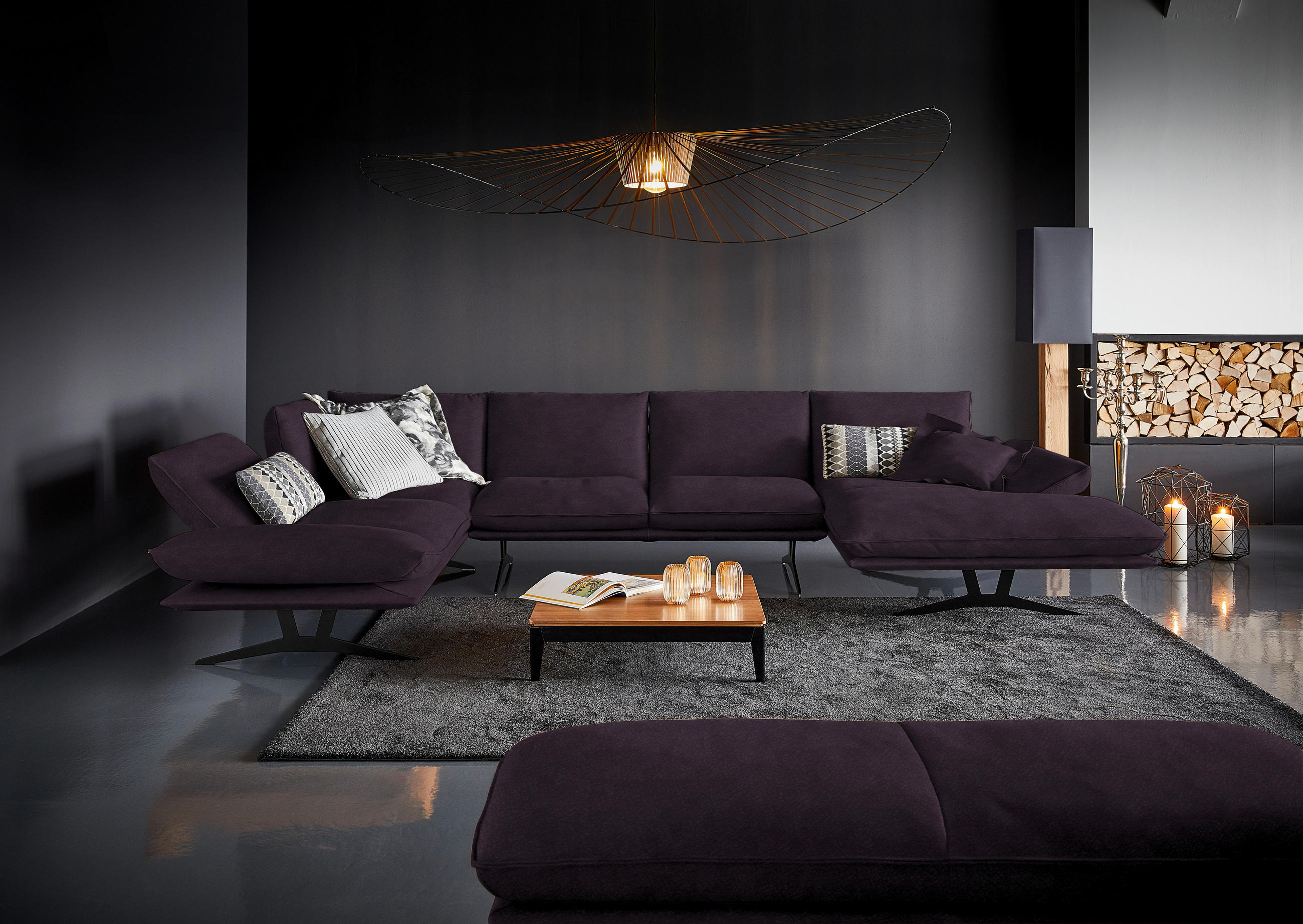 WOHNLANDSCHAFT in Echtleder Violett  - Violett/Schwarz, Natur, Leder/Metall (217/359/155cm) - Dieter Knoll