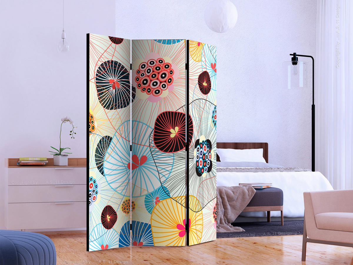 OBOJSTRANNÝ PARAVÁN, 135/172/3 cm - viacfarebná/svetlomodrá, Basics, drevo/textil (135/172/3cm) - artgeist