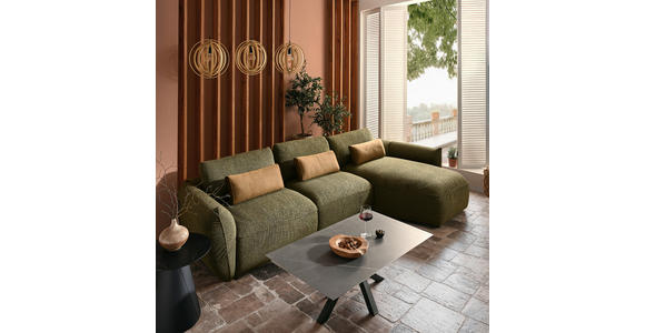 ECKSOFA in Chenille Dunkelgrün 340/190 cm - Dunkelgrün/Schwarz, Design, Kunststoff/Textil (340/190cm) - Emilio Belluti