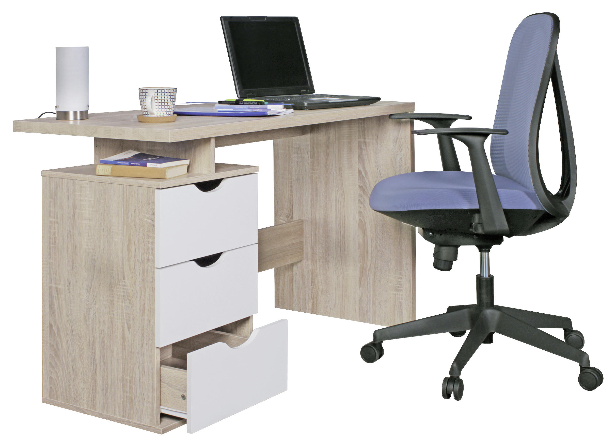 Thumbnail - Mid.you Schreibtisch, Sonoma Eiche, 3 Schublade(n) Schubladen, rechteckig, Wange, 120x76x53 cm, Stauraum, Arbeitszimmer,...