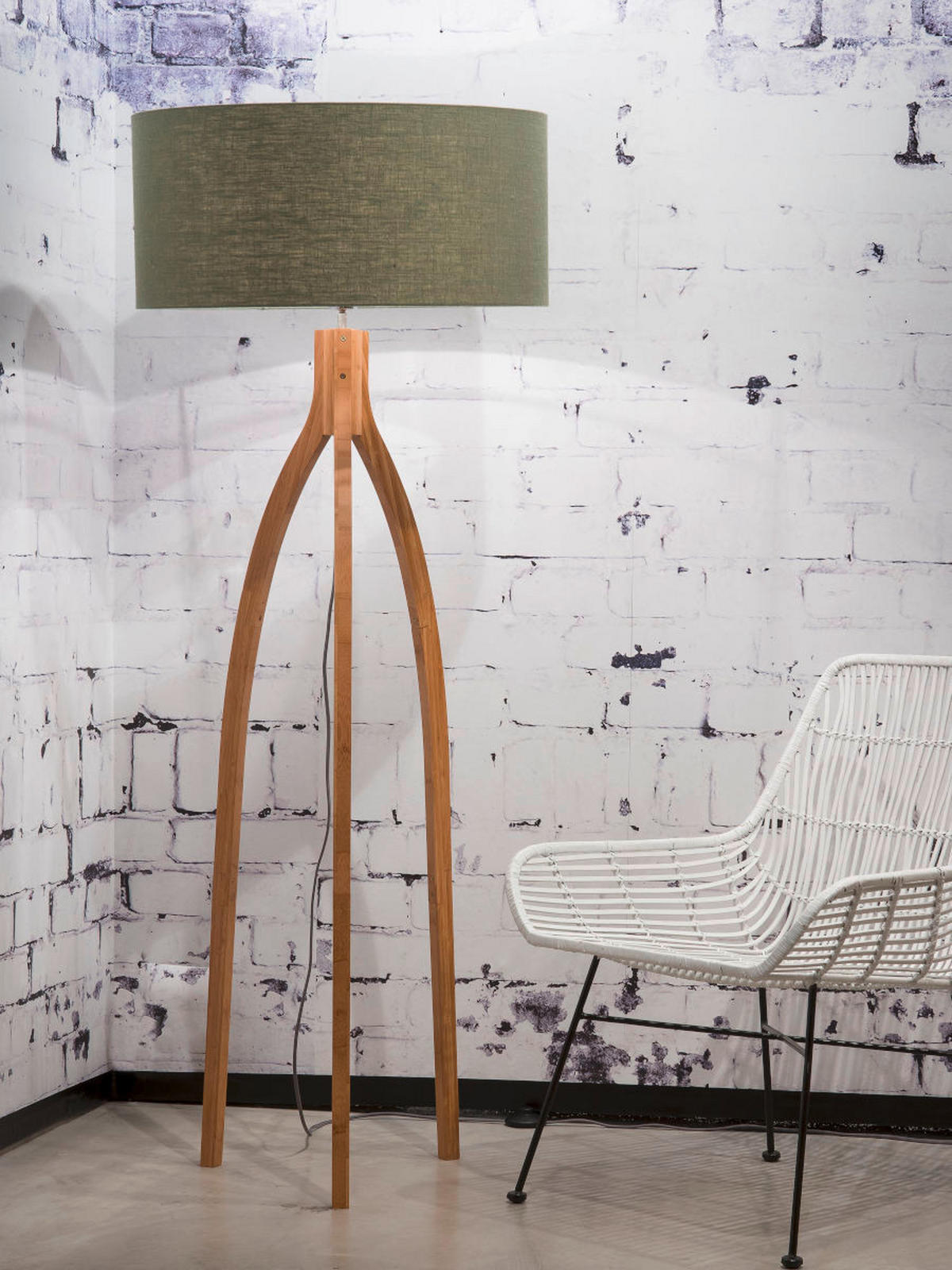 STEHLEUCHTE 60/160 cm    - Naturfarben/Grün, Trend, Holz/Textil (60/160cm) - Good & Mojo