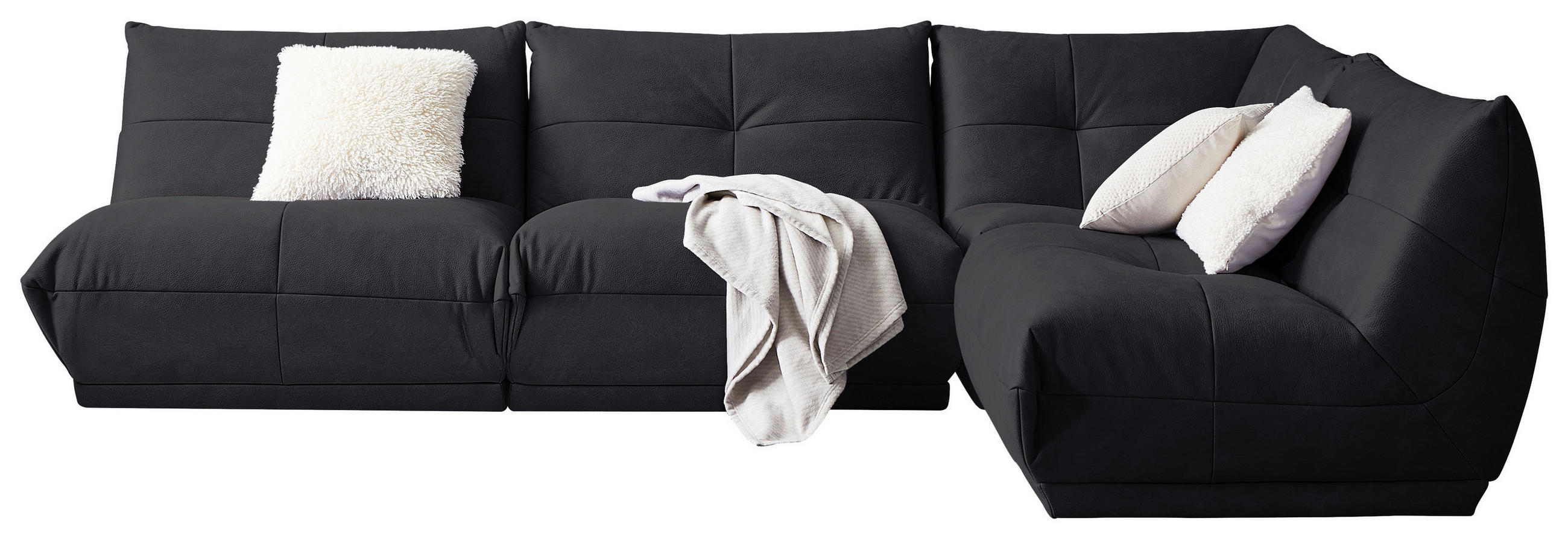 HÖRNSOFFA i läderimitation svart - svart, Trend, textil (315/210cm) - Livetastic