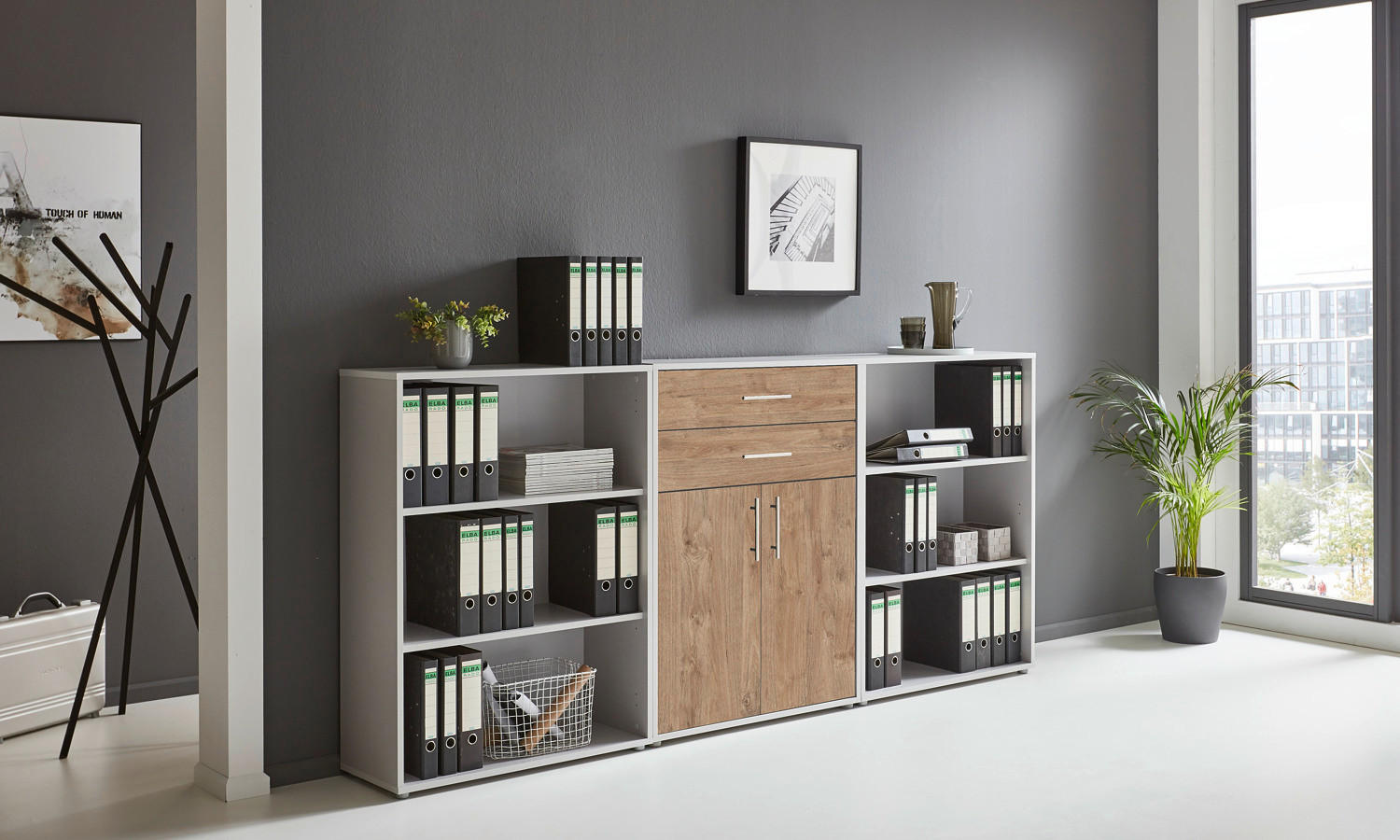 AKTENSCHRANK Grau, Eichefarben  - Eichefarben/Grau, MODERN, Holzwerkstoff (253,2/113,6/33cm) - MID.YOU