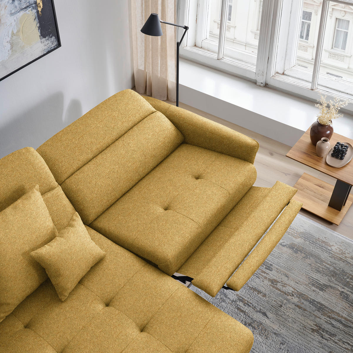 ECKSOFA Flachgewebe Currygelb  - Currygelb/Schwarz, Design, Textil/Metall (175/246cm) - Celina