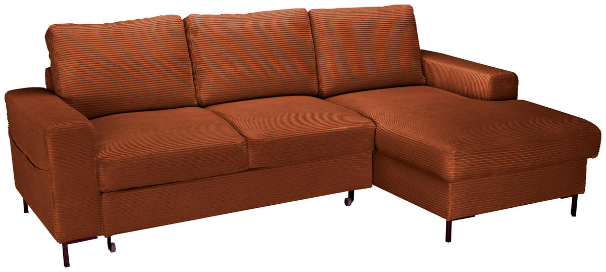 ECKSOFA Rostfarben Cord  - Rostfarben/Schwarz, KONVENTIONELL, Textil/Metall (240/150cm) - Carryhome