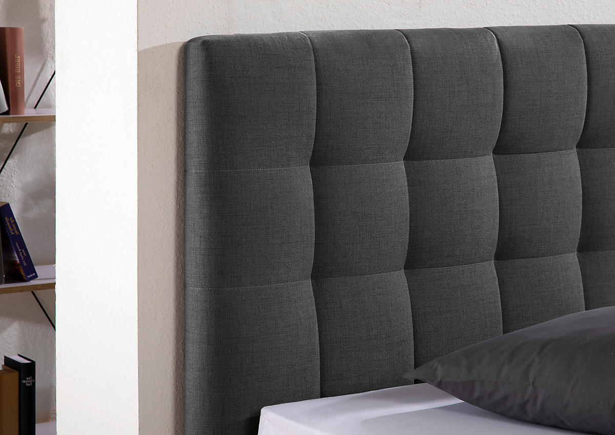 POLSTERBETT 140/200 cm,  in Anthrazit,  - Anthrazit/Silberfarben, MODERN, Textil/Metall (140/200cm) - Livetastic