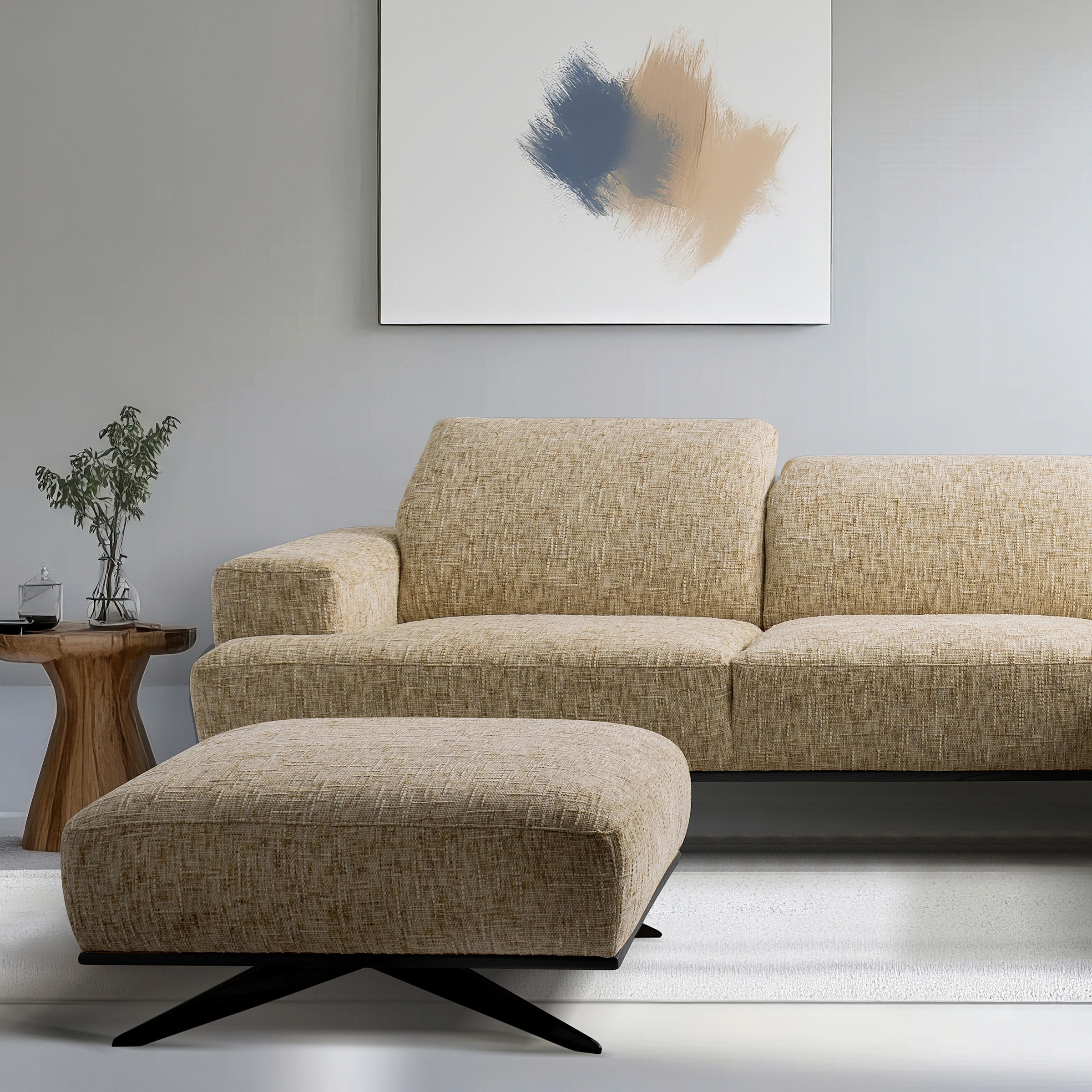HOCKER PORTLAND Struktur Hellbraun  - Hellbraun/Schwarz, Design, Holz/Textil (95/46/80cm) - Livetastic