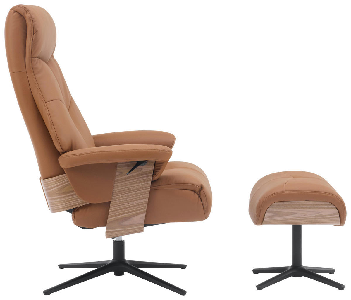 RELAXSESSELSET Lederlook Echtleder Hocker    - Schwarz/Braun, Design, Leder/Holz (78/111/81cm) - Livetastic