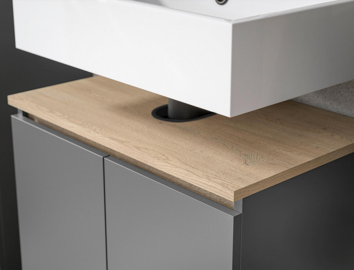 WASCHBECKENUNTERSCHRANK 60/60/38 cm  - Eichefarben/Anthrazit, Design, Holzwerkstoff/Kunststoff (60/60/38cm) - home24