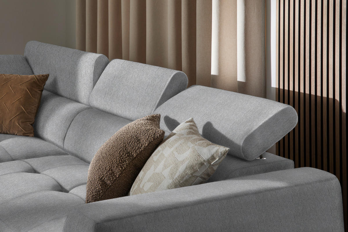 ECKSOFA in Struktur Silberfarben  - Silberfarben/Schwarz, Design, Kunststoff/Textil (205/284cm) - MID.YOU