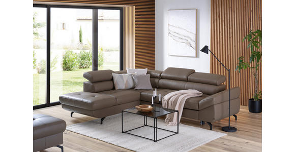 ECKSOFA in Echtleder Haselnussfarben  - Schwarz/Haselnussfarben, Design, Leder/Metall (220/270cm) - Novel