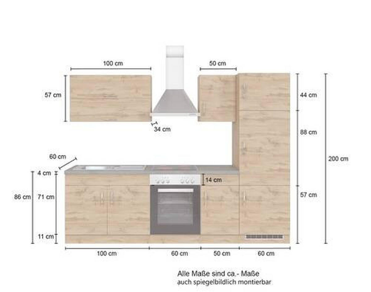 KÜCHENBLOCK 270 cm   in Anthrazit, Eiche Wotan  - Chromfarben/Anthrazit, MODERN, Holzwerkstoff/Metall (270cm) - Held