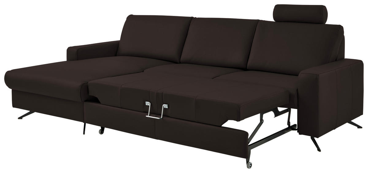 ECKSOFA in Echtleder Dunkelbraun  165/267 cm  - Dunkelbraun/Schwarz, Design, Leder/Metall (165/267cm) - Beldomo Premium