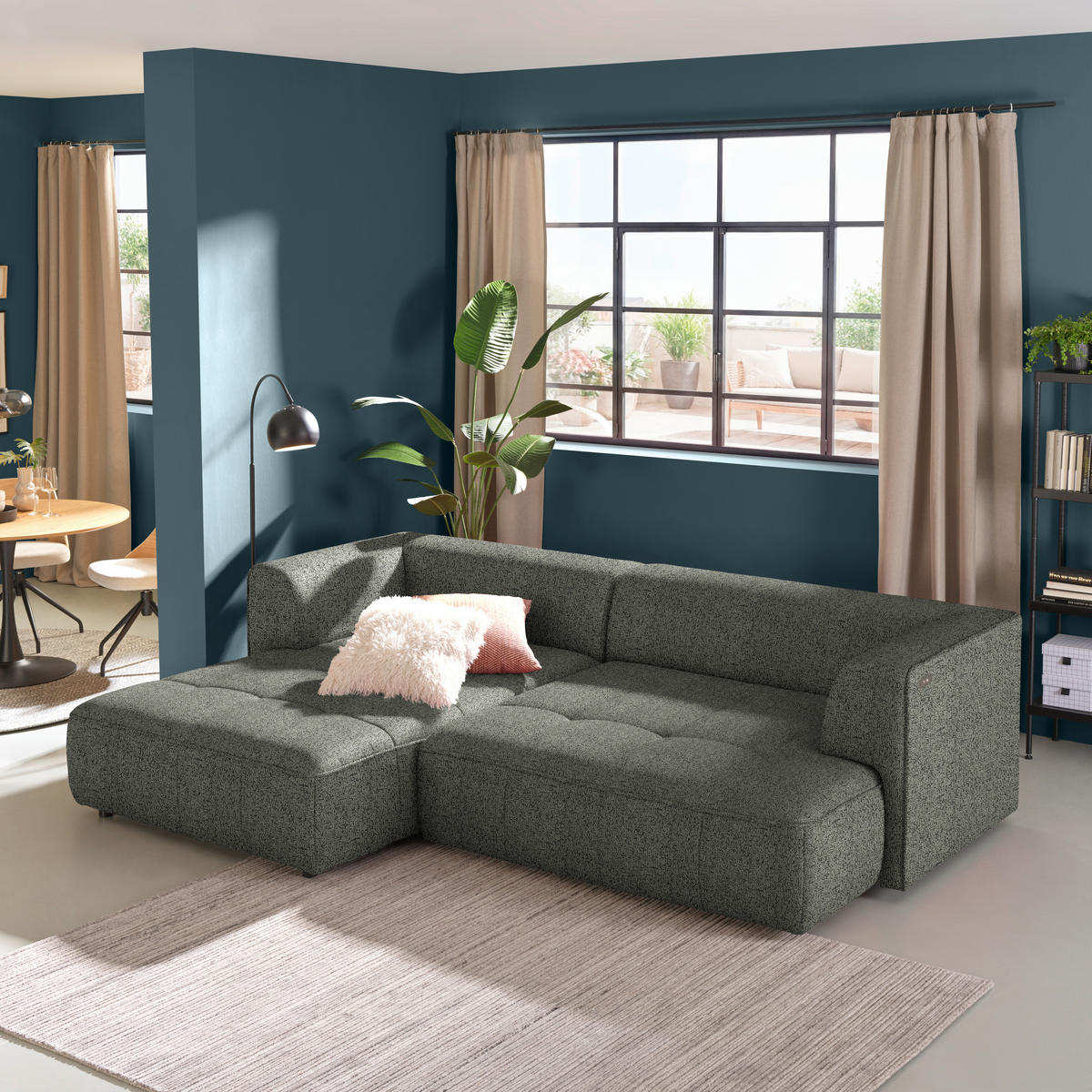 ECKSOFA Webstoff Graubraun  - Graubraun/Schwarz, Design, Kunststoff/Textil (188/288cm) - Welnova