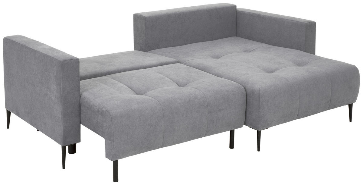 ECKSOFA Hellgrau Velours  - Hellgrau/Schwarz, KONVENTIONELL, Textil/Metall (226/155cm) - Carryhome