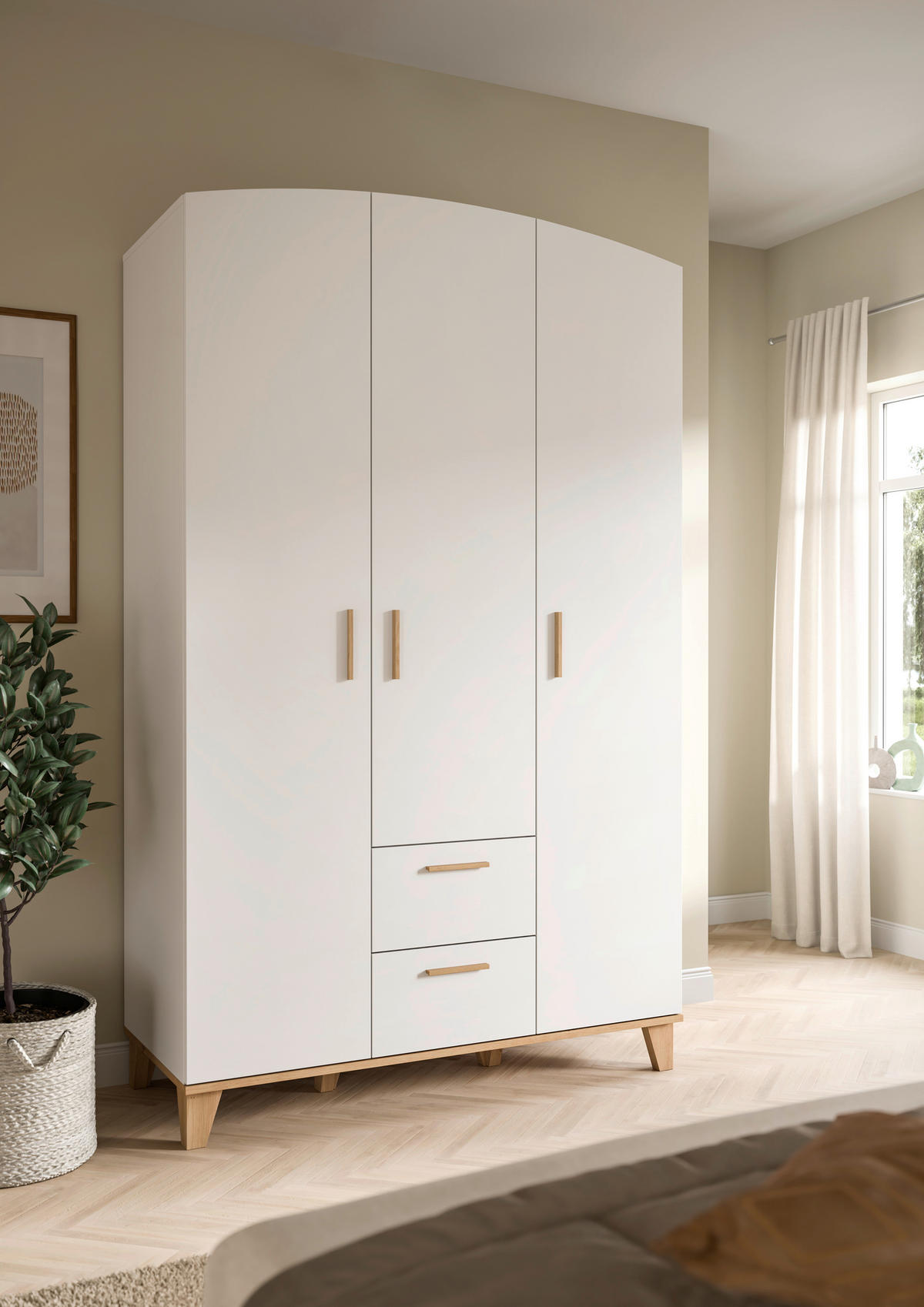 DREHTÜRENSCHRANK 122/198/51 cm,  in Weiß, Eiche Artisan, 3-türig  - Weiß/Eiche Artisan, ROMANTIK / LANDHAUS, Holzwerkstoff/Kunststoff (122/198/51cm) - Livetastic