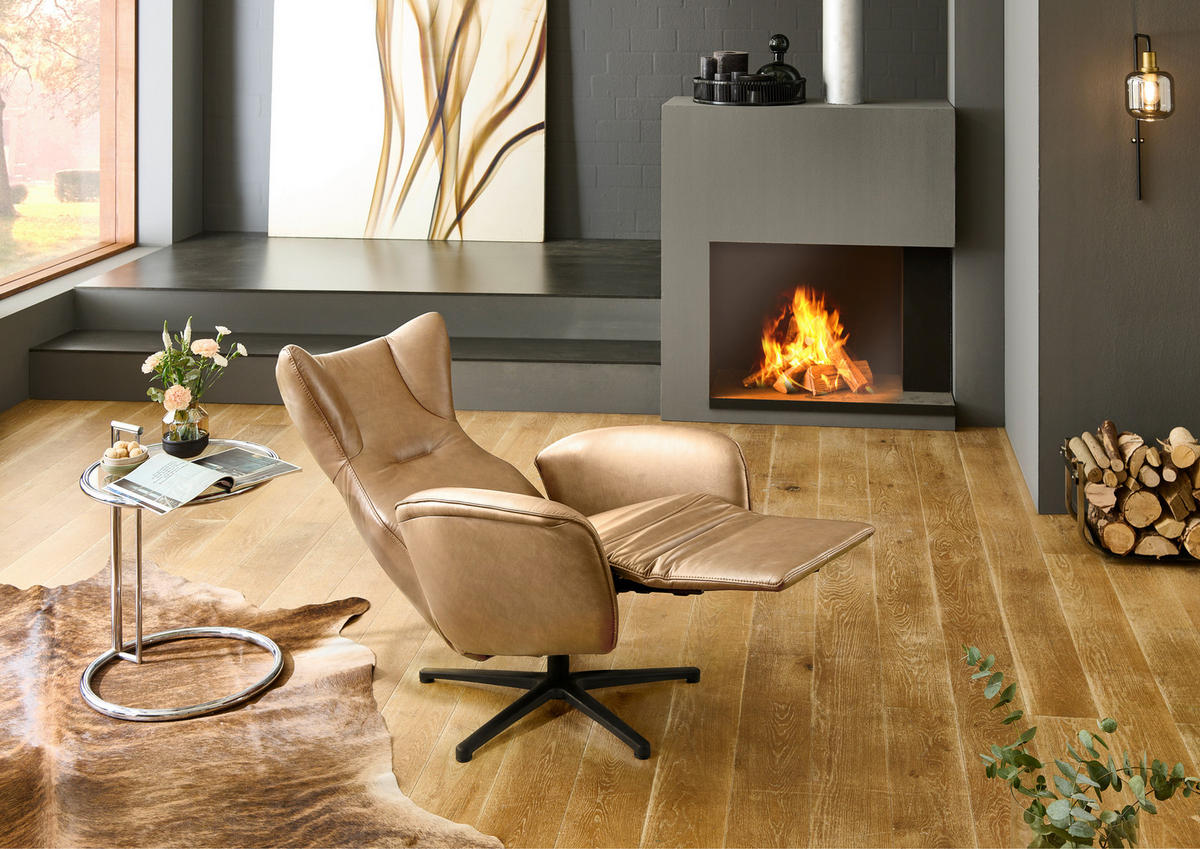 RELAXSESSEL Leder Honig  - Schwarz/Honig, Design, Leder/Metall (75/106/86cm) - Valdera