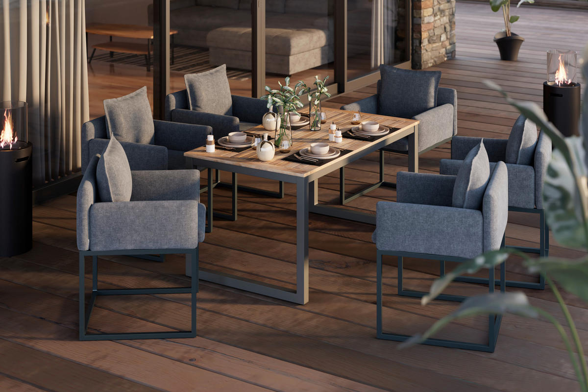 GARTENSESSEL Metall, Textil Dunkelgrau  - Graublau/Dunkelgrau, MODERN, Textil/Metall (63/75/60cm) - Beldano