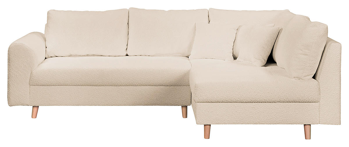 ECKSOFA Ariella Weiß Bouclé  - Naturfarben/Weiß, Design, Holz/Textil (231/161cm) - Livetastic