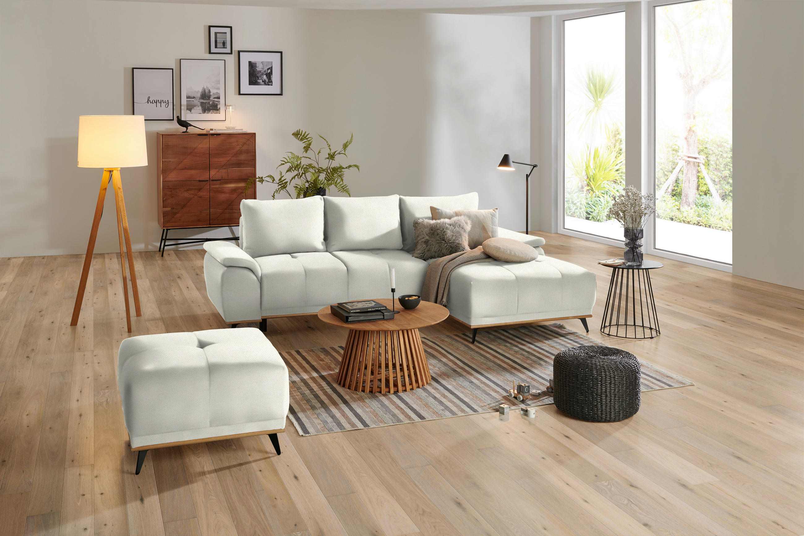 ECKSOFA in Struktur Weiß  - Schwarz/Weiß, MODERN, Textil/Metall (262/168cm) - home24