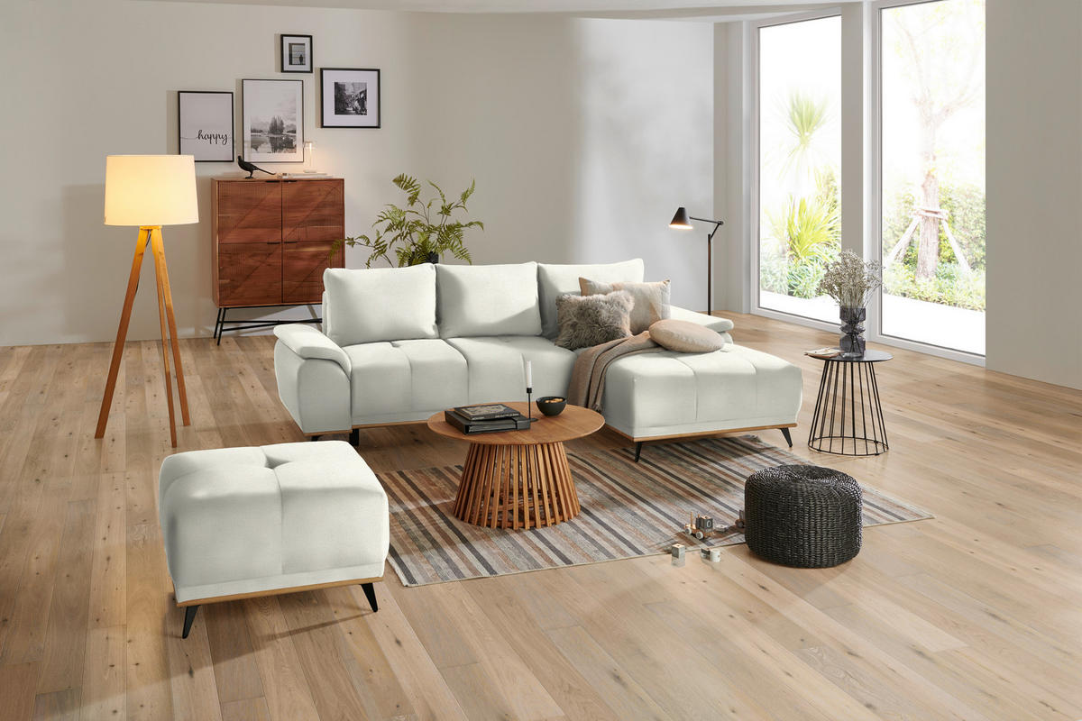 ECKSOFA in Struktur Weiss  - Weiss/Schwarz, Modern, Textil/Metall (262/168cm) - home24