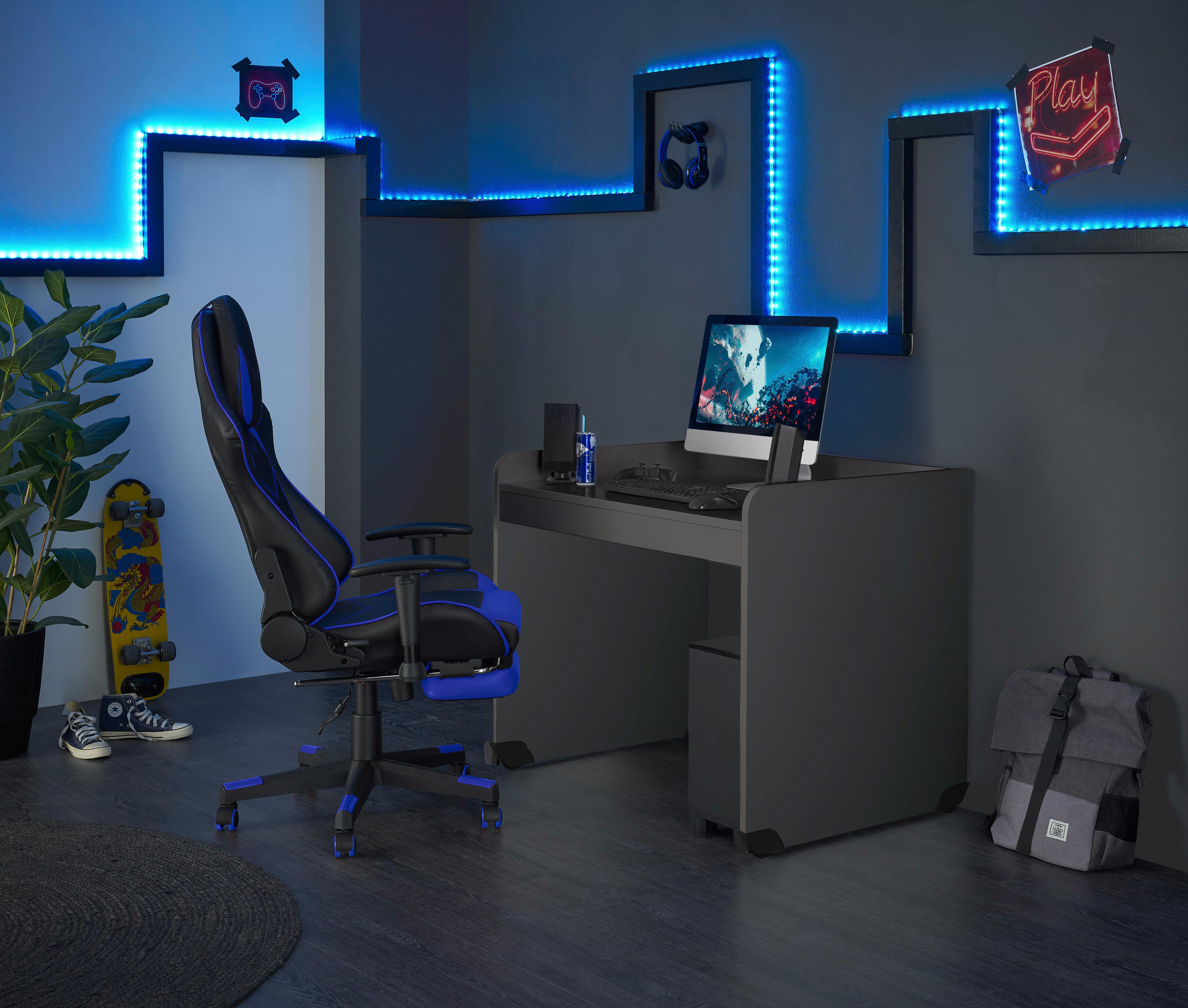 GAMING TISCH Graphitfarben  - Graphitfarben/Weiß, MODERN, Kunststoff (104,4/72/84,3cm) - MID.YOU