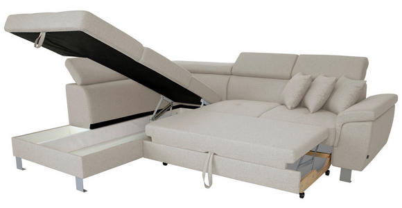 ECKSOFA inkl. Funktionen Ecru Webstoff - Ecru/Silberfarben, Design, Textil/Metall (226/257cm) - Xora