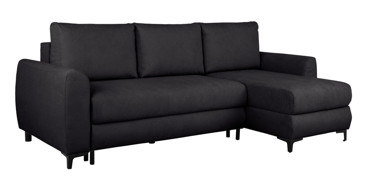 ECKSOFA Moli Schwarz Mikrofaser  - Schwarz, Design, Textil/Metall (236/148cm) - MID.YOU