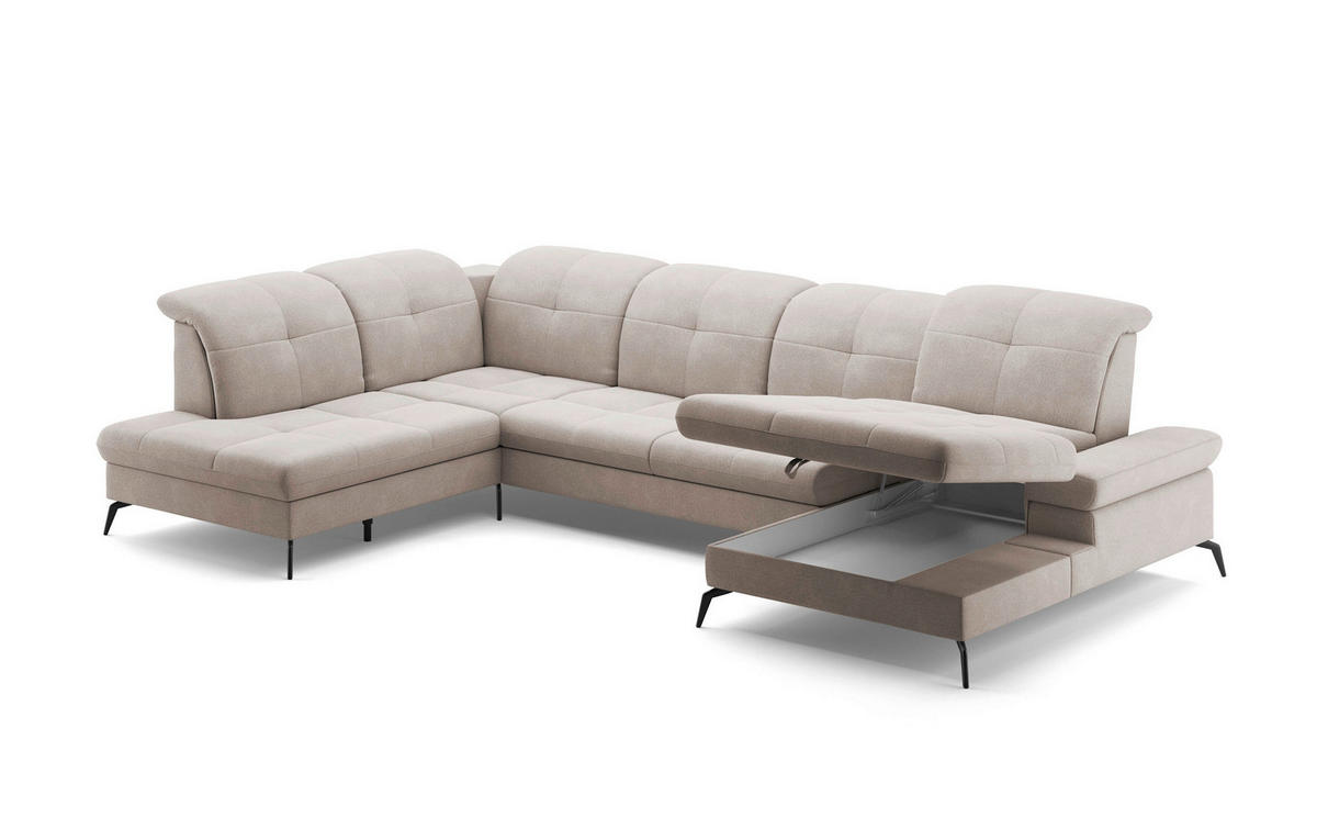 WOHNLANDSCHAFT in Flachgewebe Greige  - Greige/Schwarz, Konventionell, Textil/Metall (231/357/185cm) - Sit & More
