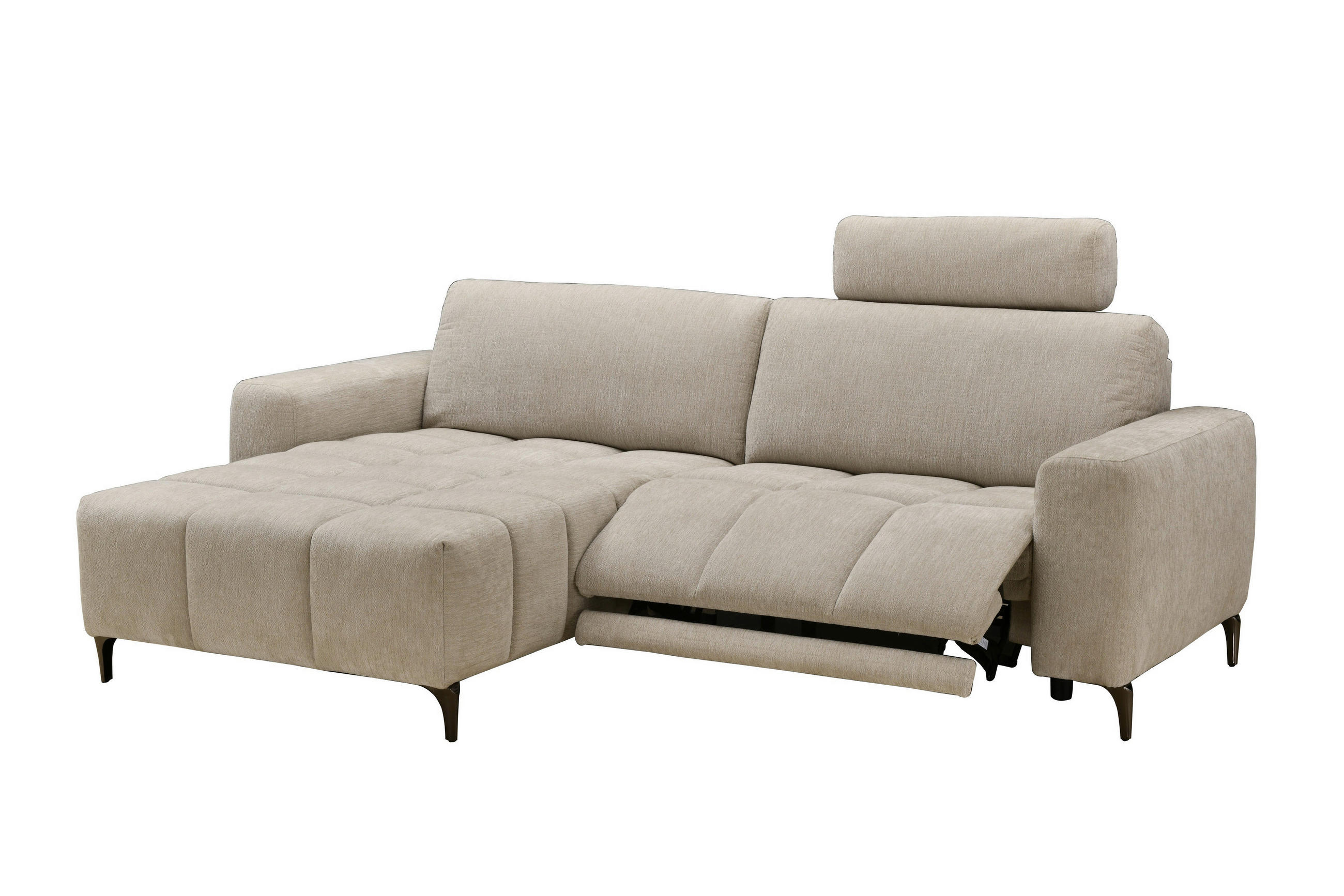 ECKSOFA Beige Chenille  - Beige/Schwarz, Design, Textil/Metall (165/246cm) - Carryhome