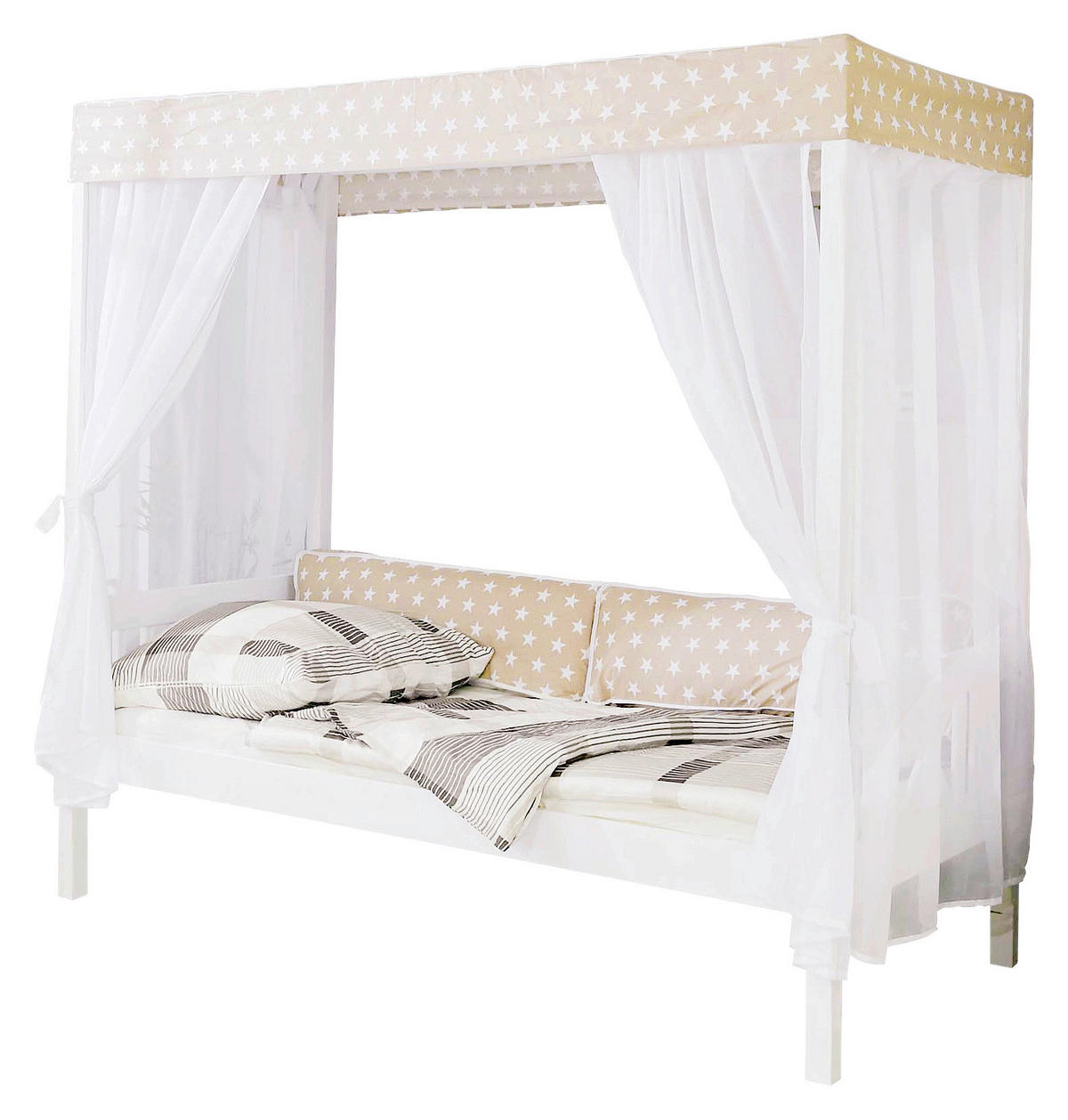 HIMMELBETT 90/200 cm  in Weiß, Beige  - Beige/Weiß, MODERN, Holz (90/200cm) - MID.YOU