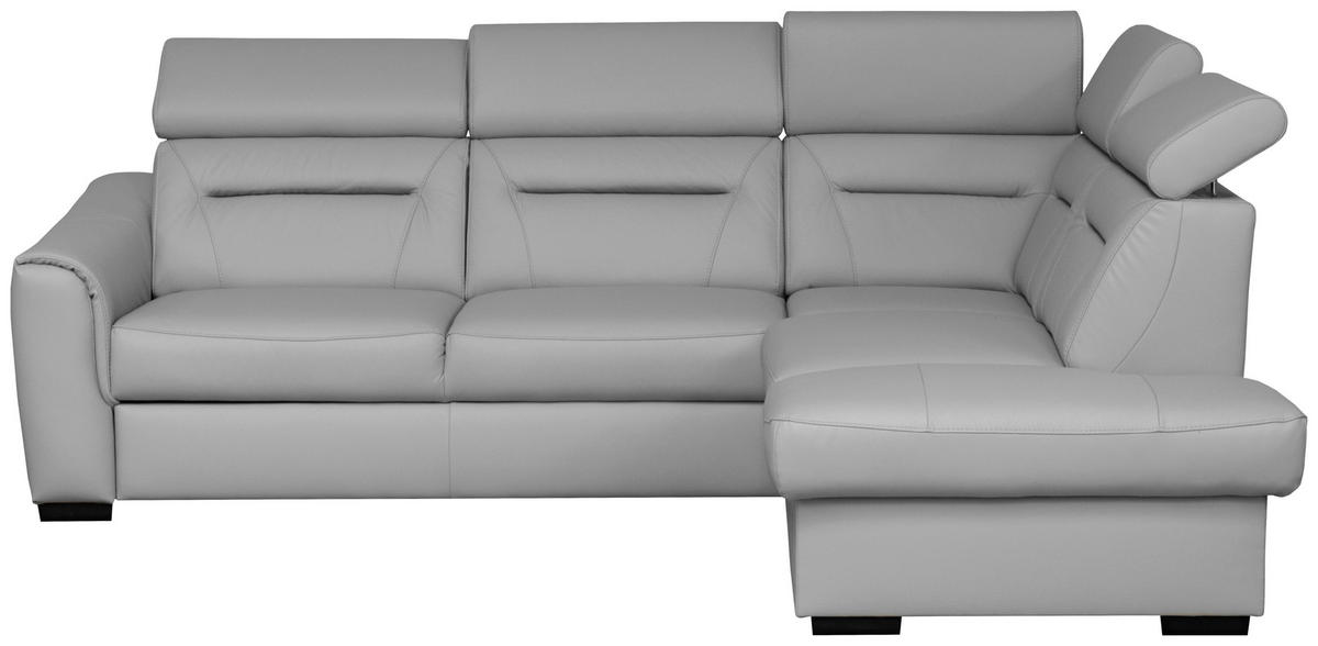 ECKSOFA  in Lederlook Echtleder Platinfarben  - Platinfarben/Wengefarben, Design, Leder/Holz (260/212cm) - Celina Home