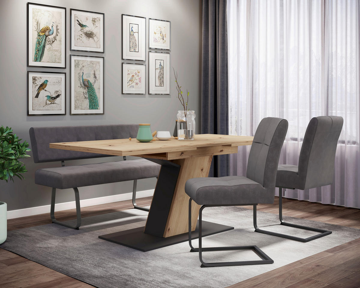 TISCHGRUPPE in Metall, Textil, Holzwerkstoff Anthrazit, Eiche Artisan  - Anthrazit/Schwarz, MODERN, Holzwerkstoff/Textil (140-180/76/90cm) - MID.YOU