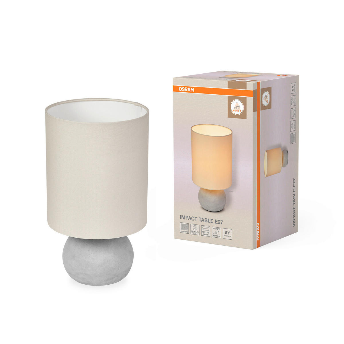 TISCHLEUCHTE 22/38 cm   - Beige/Grau, Basics, Stein (22/38cm) - Osram