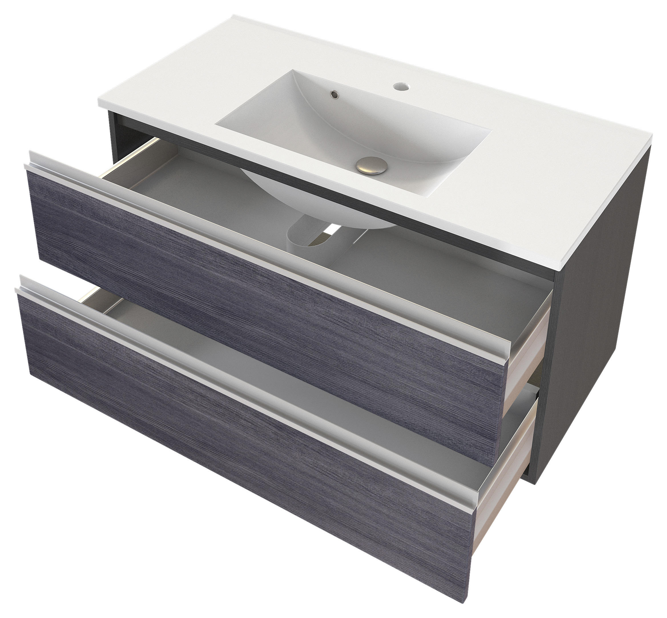Thumbnail - Held Badezimmer Held Möbel Arezzo, Silber, Eiche, Holzwerkstoff, 2 Schubladen, 100 cm, Made in Germany, hängend, Badezim...