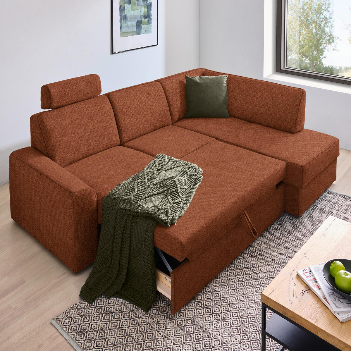 ECKSOFA in Webstoff Orange  - Schwarz/Orange, Konventionell, Kunststoff/Textil (224/165cm) - Xora