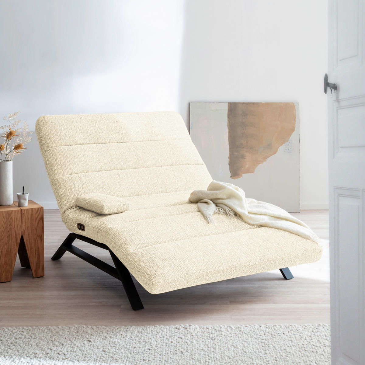 RELAXLIEGE Chenille Weiß  - Schwarz/Weiß, Design, Textil/Metall (120/54-113/158-198cm) - Pure Home Lifestyle