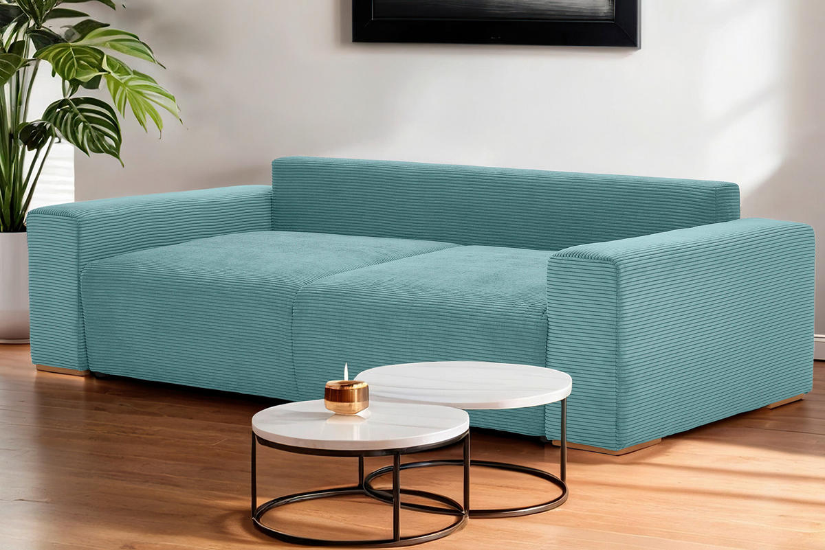 SCHLAFSOFA Cord Mintgrün  - Buchefarben/Schwarz, KONVENTIONELL, Holz/Kunststoff (255/86/123cm) - Livetastic