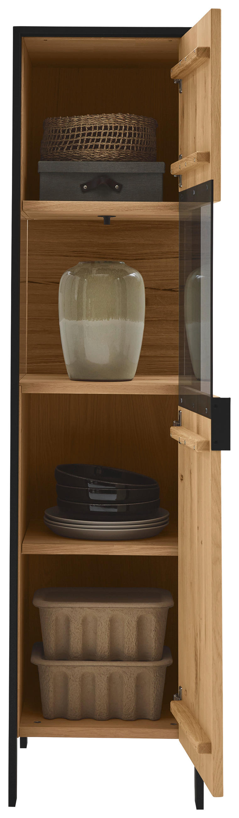 VITRINE Graphitfarben, Eichefarben  38,4/154,1/44,6 cm  - Eichefarben/Graphitfarben, Natur, Glas/Holz (38,4/154,1/44,6cm) - Valdera