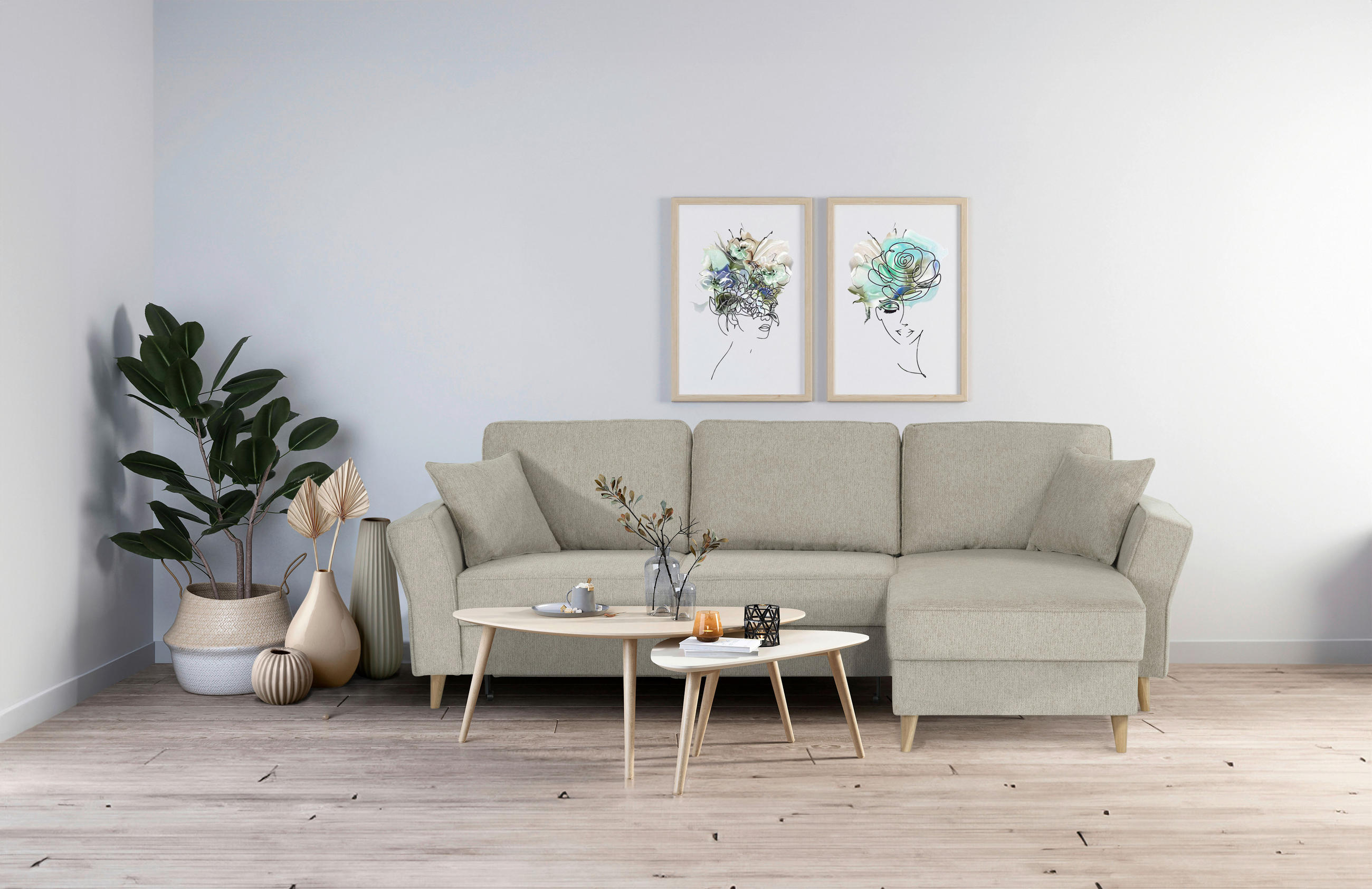 ECKSOFA in Flachgewebe Taupe  - Taupe/Eichefarben, Konventionell, Holz/Textil (265/159cm) - Carryhome