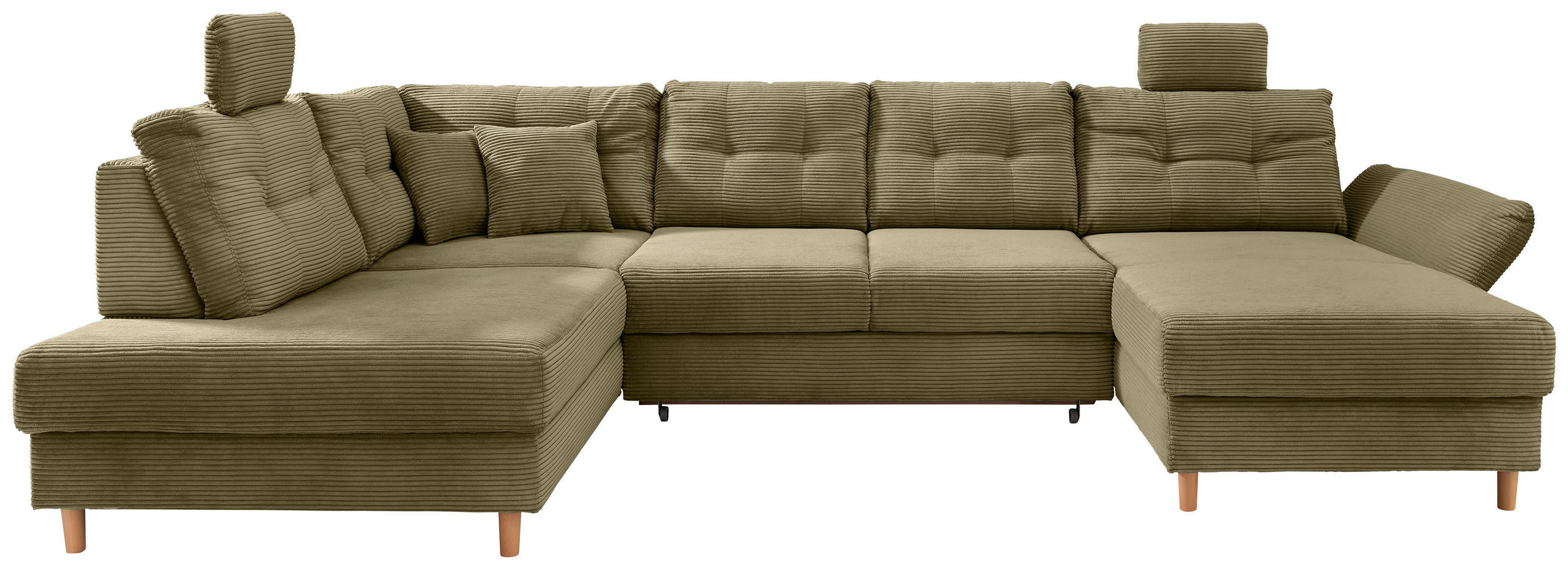 WOHNLANDSCHAFT in Cord Olivgrün  - Naturfarben/Olivgrün, Modern, Holz/Textil (206/338-352/176cm) - Livetastic