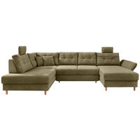 WOHNLANDSCHAFT Olivgrün Cord  - Naturfarben/Olivgrün, MODERN, Holz/Textil (206/338-352/176cm) - Livetastic