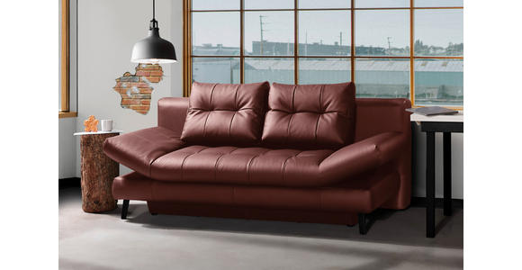 SCHLAFSOFA in Echtleder Bordeaux  - Bordeaux/Schwarz, Design, Leder/Metall (209/94/94cm) - Novel