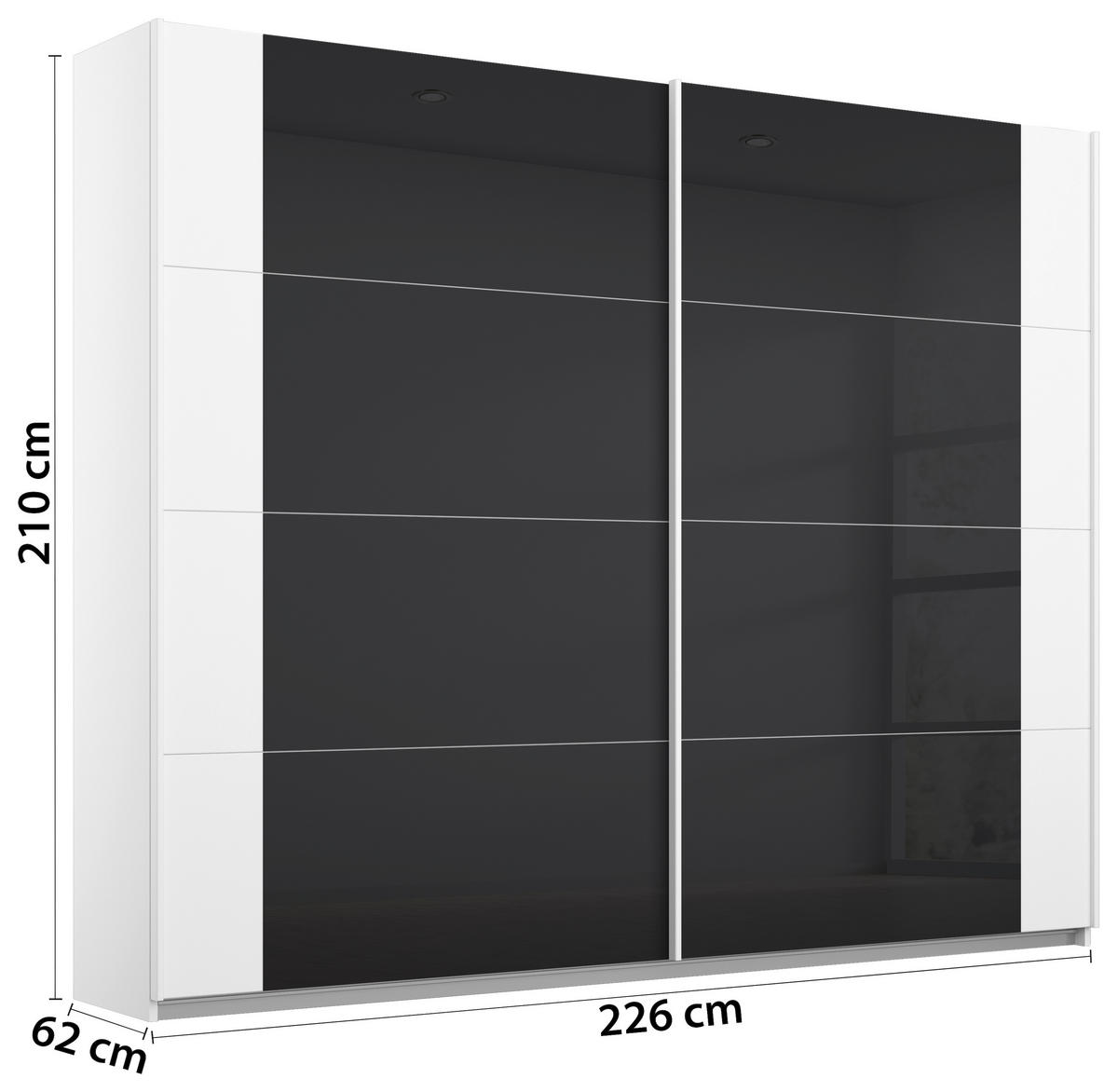 SCHWEBETÜRENSCHRANK 226/210/62 cm 2-türig Anthrazit, Weiß  - Anthrazit/Weiß, MODERN, Glas/Holzwerkstoff (226/210/62cm) - Rauch Möbel