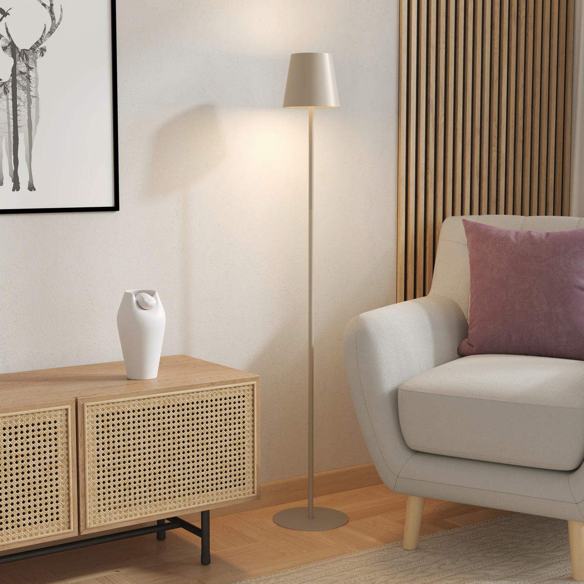 PORTABEL GOLVLAMPA Lauderdale 22/130 cm    - sandfärgad, Design, metall/plast (22/130cm) - Novel