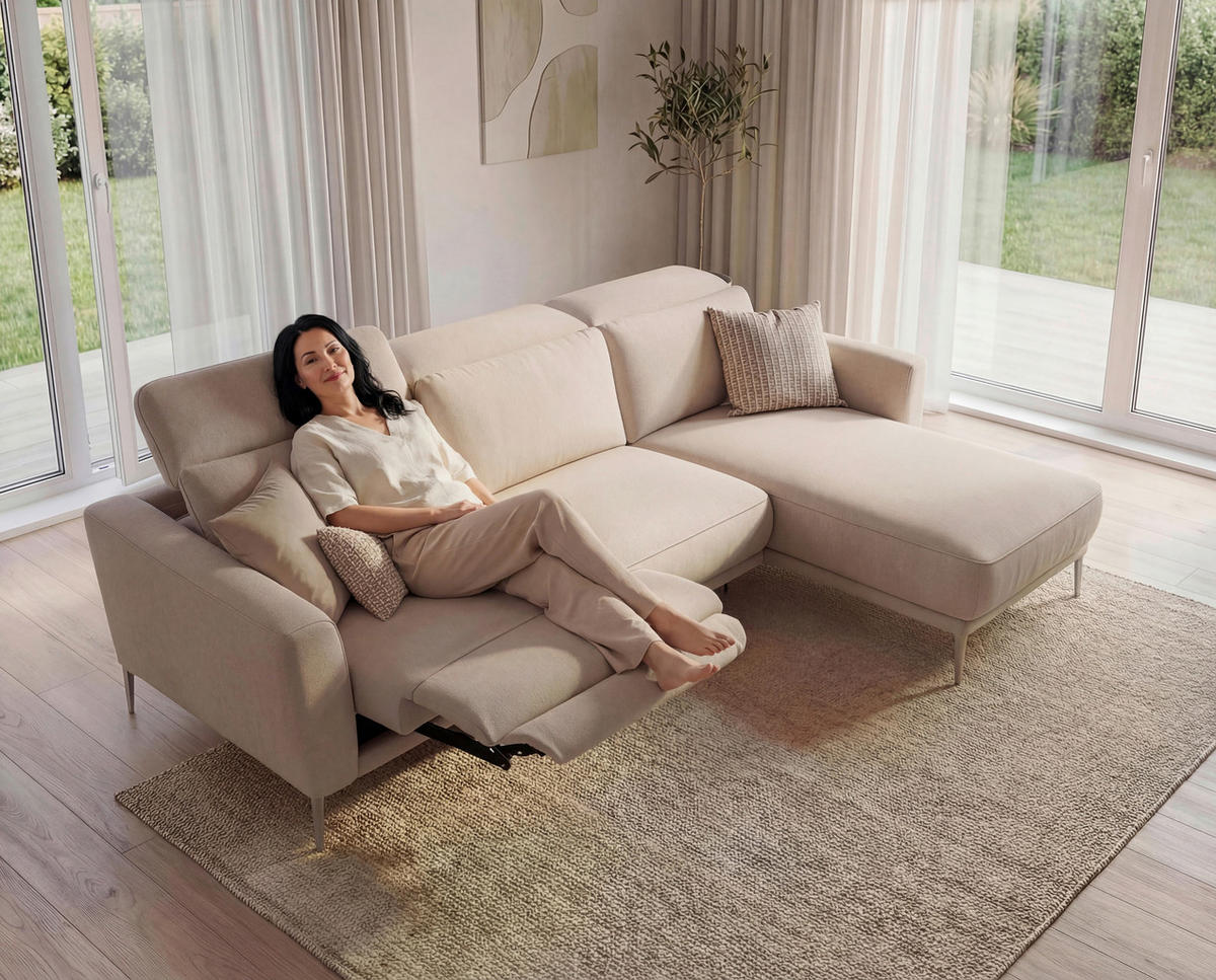 ECKSOFA Creme Flachgewebe  - Beige/Creme, Design, Textil/Metall (280/177cm) - Johann Jakob