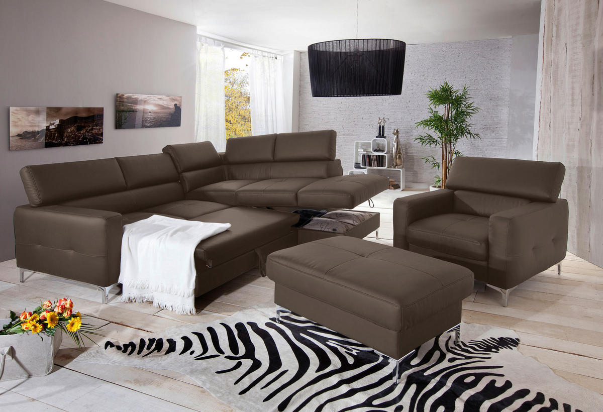 SESSEL Echtleder Graubraun    - Chromfarben/Graubraun, Design, Leder/Metall (99/78-92/106cm) - Livetastic