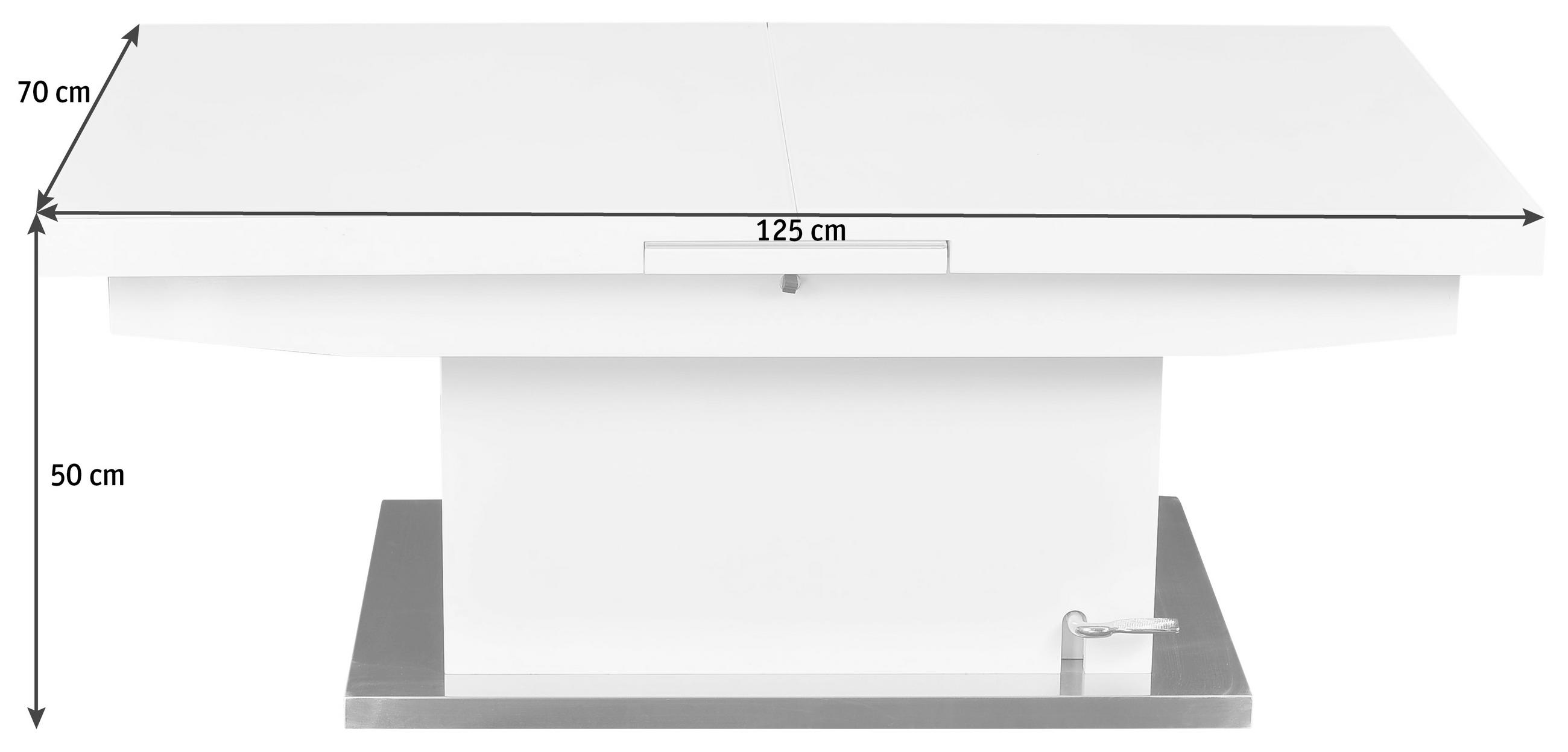 SOFFBORD in metall, glas, träbaserade material 125-150/70/50-78 cm - vit/vit högglans, Lifestyle, metall/glas (125-150/70/50-78cm) - Carryhome